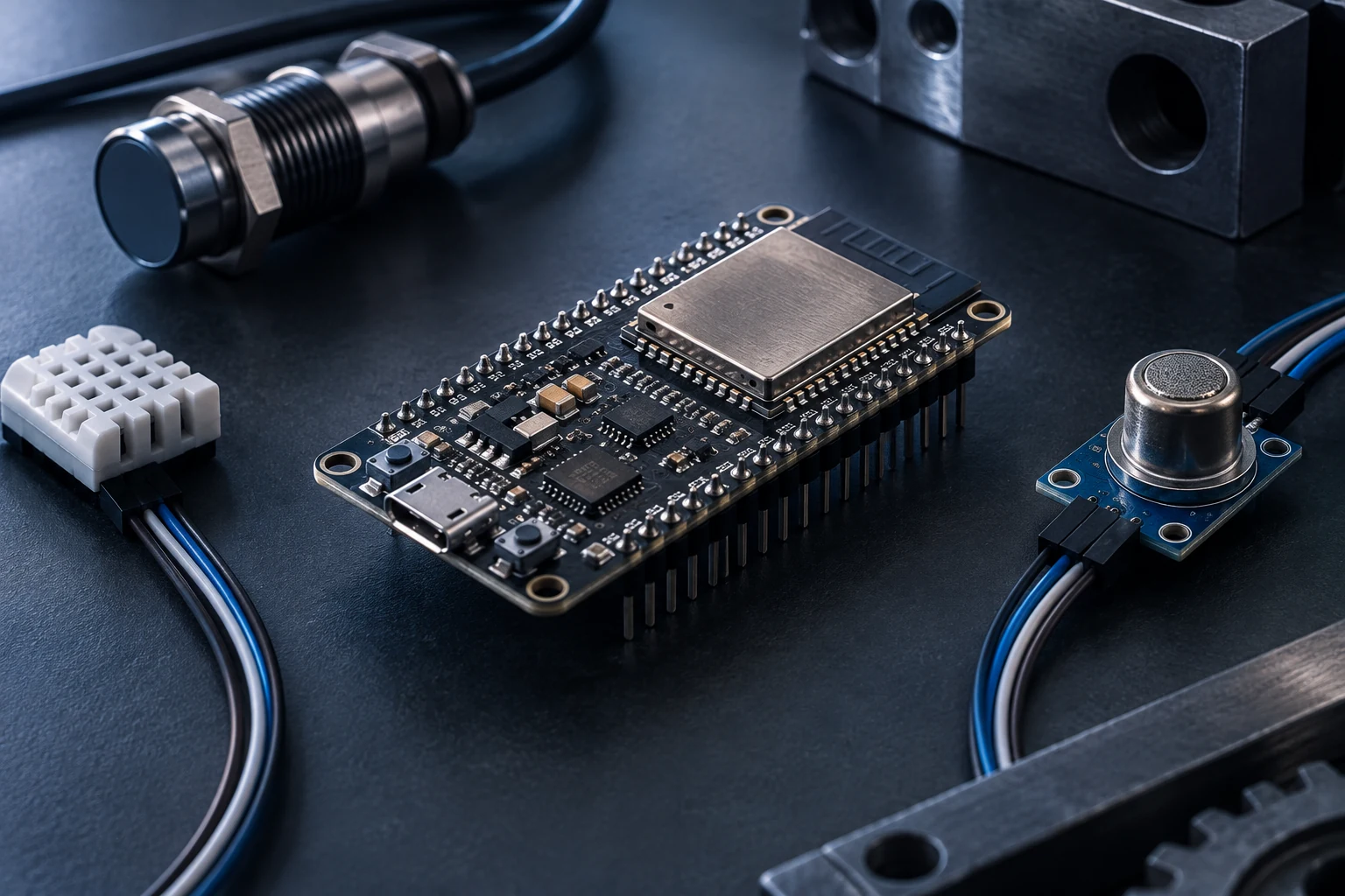Conceptual embedded edge circuit board with sensor connections